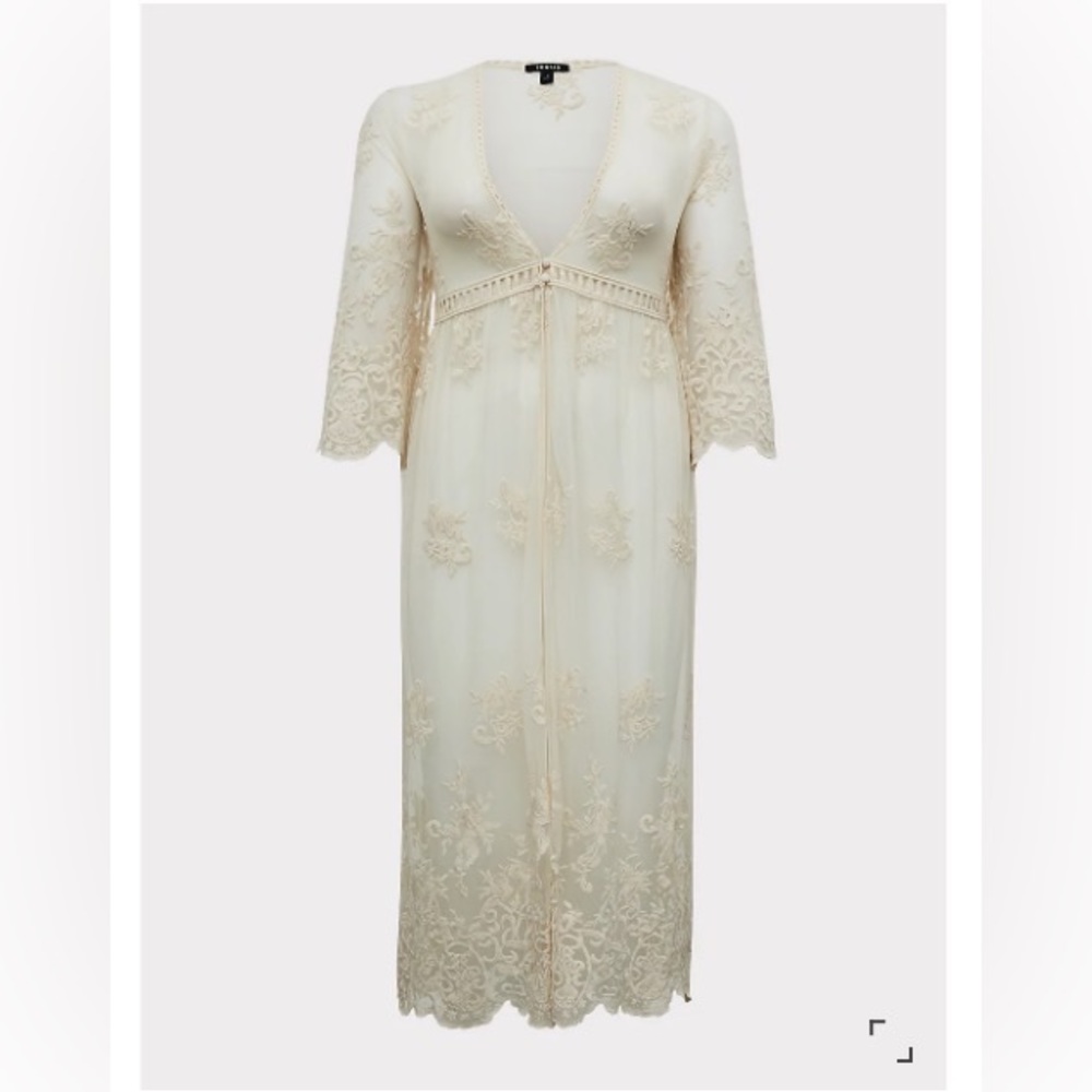 Torrid Ivory Mesh Embroidered Duster Kimono - Picture 4 of 5